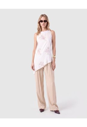 Blusa Sin Mangas Con Cuello Redondo Para Mujer Para Mujer Blanco Patprimo