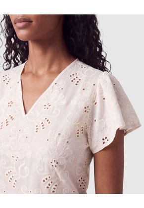 Blusa Con Escote V Y Manga Corta Para Mujer Para Mujer Crema Patprimo