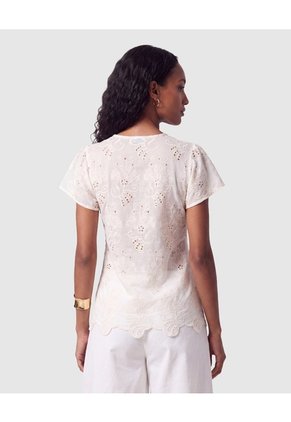 Blusa Con Escote V Y Manga Corta Para Mujer Para Mujer Crema Patprimo