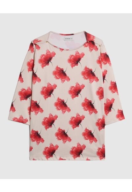 Blusa De Manga 3/4 Con Botones  Curvy  Para Mujer Rojo Patprimo