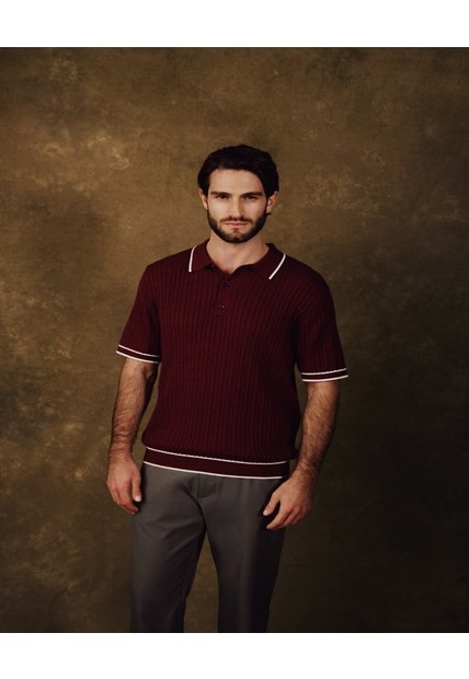 Polo Tejida Manga Corta Para Hombre  Para Hombre Vino Patprimo