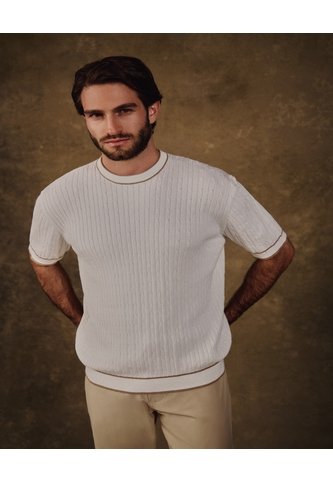 Camiseta Texturizada Manga Corta Para Hombre  Para Hombre Crema Patprimo Patprimo