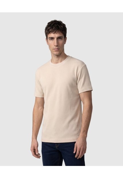 Camiseta Texturizada Manga Corta Para Hombre  Para Hombre Beige Patprimo