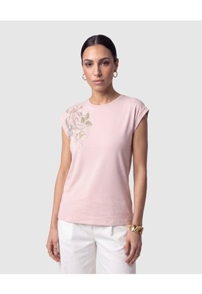 Camiseta Estampada Manga Corta Para Mujer Para Mujer Rosa Patprimo