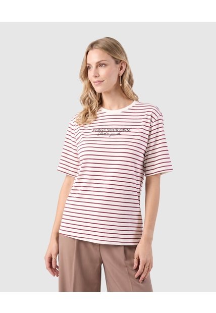Camiseta Estampada De Manga Corta Para Mujer  Para Mujer Crema Patprimo