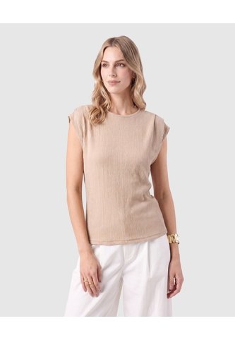 Camiseta Texturizada Manga Corta Para Mujer  Para Mujer Beige Patprimo Patprimo