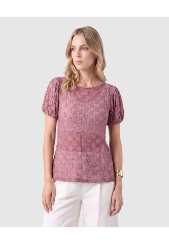 Camiseta Encaje Manga Corta Para Mujer  Para Mujer Vino Patprimo Patprimo