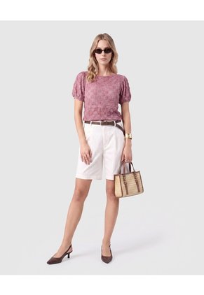 Camiseta Encaje Manga Corta Para Mujer Para Mujer Vino Patprimo
