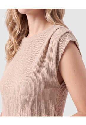Camiseta Texturizada Manga Corta Para Mujer  Para Mujer Beige Patprimo