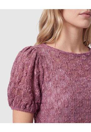 Camiseta Encaje Manga Corta Para Mujer Para Mujer Vino Patprimo