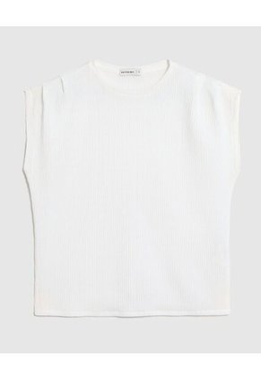 Camiseta Texturizada Con Hombro Caído Para Mujer Blanco Patprimo
