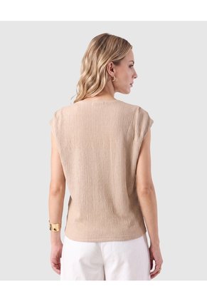Camiseta Texturizada Manga Corta Para Mujer  Para Mujer Beige Patprimo