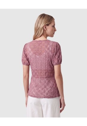 Camiseta Encaje Manga Corta Para Mujer Para Mujer Vino Patprimo