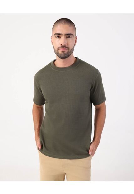 Camiseta Texturizada De Cuello Redondo   Para Hombre Verde Patprimo