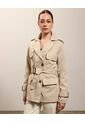 Chaqueta Trench Unicolor Con Cinturon   Para Mujer Crema Patprimo de Patprimo