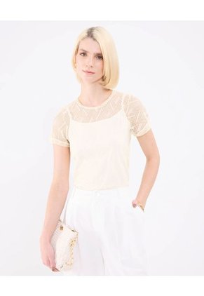 Camiseta Para Mujer Manga Corta Cuello Redondo Color Beige Marca Patprimo #30093704