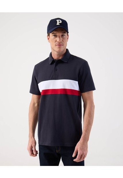 Polo Deportivo De Algodón Con Banda Horizontal   Para Hombre Azul Patprimo