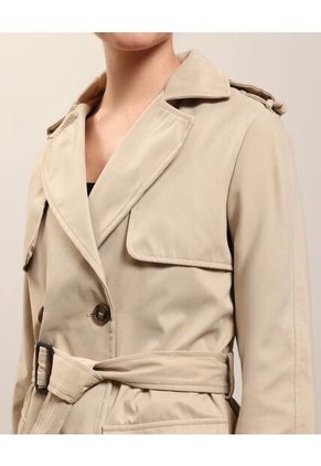 Chaqueta Trench Unicolor Con Cinturon   Para Mujer Crema Patprimo