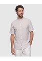Camisa Manga Corta A Rayas Con Cuello Mao Para Hombre  Para Hombre Café Patprimo de Patprimo