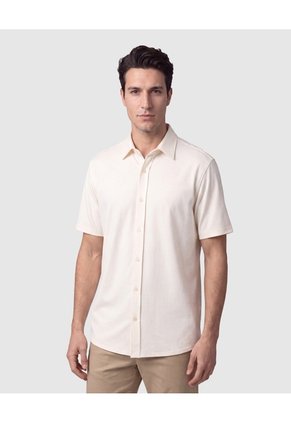 Camisa Manga Corta Unicolor Para Hombre Para Hombre Crema Patprimo