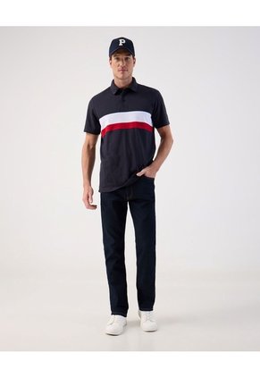 Polo Deportivo De Algodón Con Banda Horizontal   Para Hombre Azul Patprimo