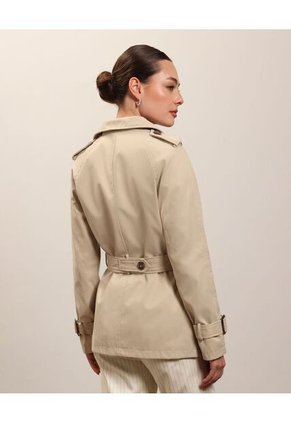 Chaqueta Trench Unicolor Con Cinturon   Para Mujer Crema Patprimo