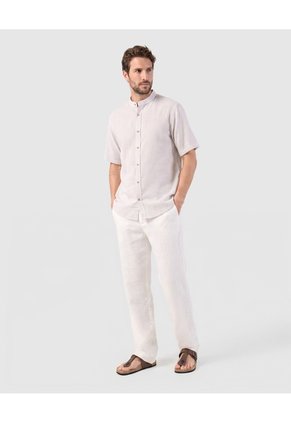 Camisa Manga Corta A Rayas Con Cuello Mao Para Hombre Para Hombre Café Patprimo