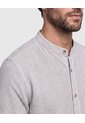 Camisa Manga Corta A Rayas Con Cuello Mao Para Hombre  Para Hombre Café Patprimo de Patprimo