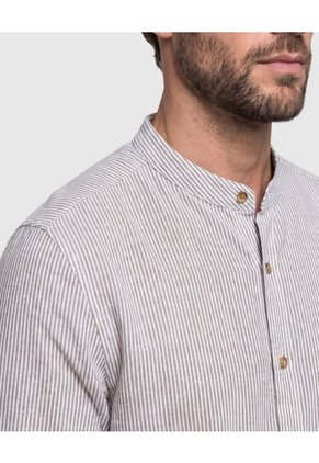Camisa Manga Corta A Rayas Con Cuello Mao Para Hombre Para Hombre Café Patprimo