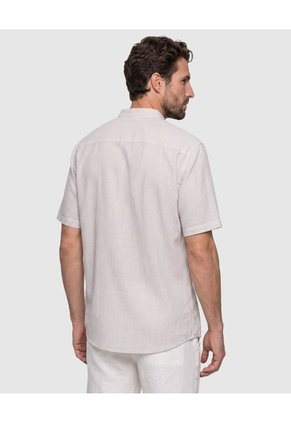 Camisa Manga Corta A Rayas Con Cuello Mao Para Hombre Para Hombre Café Patprimo