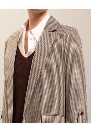 Blazer A Cuadros   Para Mujer Café Patprimo