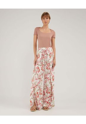 Pantalon Estampado Tipo Pareo  Para Mujer Rojo Patprimo