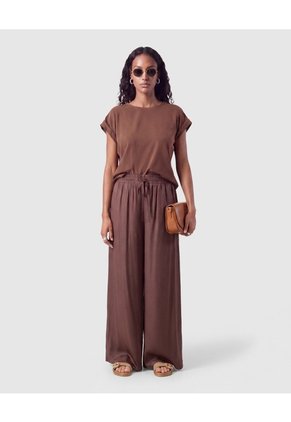 Pantalón Fluido Con Cordón Ajustable Para Mujer Para Mujer Café Patprimo