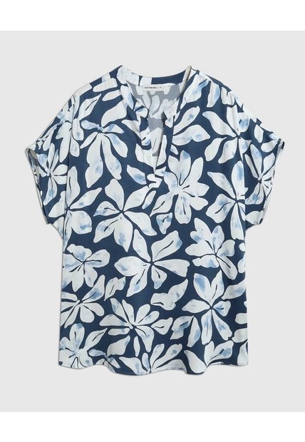 Blusa Estampada Con Cuello En V Para Mujer Curvy  Para Mujer Azul Patprimo