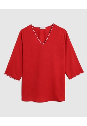 Blusa Con Detalles Ondulados Para Mujer Curvy  Para Mujer Rojo Patprimo Patprimo