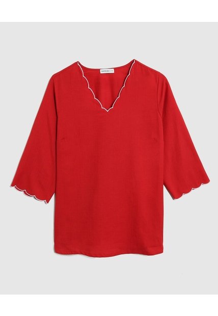 Blusa Con Detalles Ondulados Para Mujer Curvy  Para Mujer Rojo Patprimo