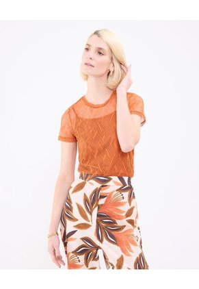 Camiseta Para Mujer Manga Corta Cuello Redondo Color Naranja Marca Patprimo #30093704