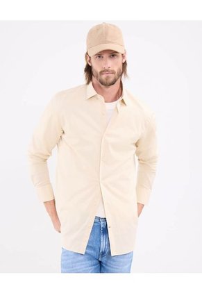 Camisa Para Hombre Manga Larga Sin Bolsillo Cuello Italiano Color Beige Marca Patprimo #44012582