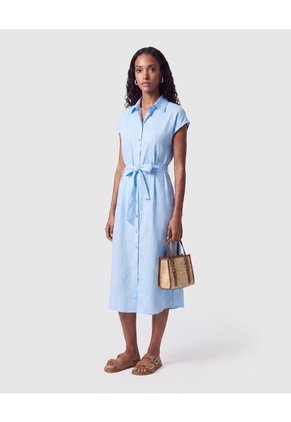 Vestido Camisero Midi Para Mujer Para Mujer Azul Patprimo