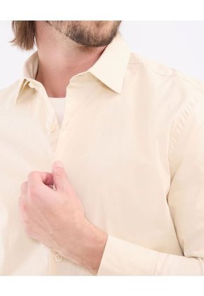 Camisa Para Hombre Manga Larga Sin Bolsillo Cuello Italiano Color Beige Marca Patprimo #44012582