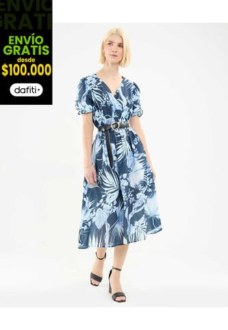 Vestido Para Mujer Manga Corta Color Azul Oscuro Marca Patprimo #30171007 Patprimo