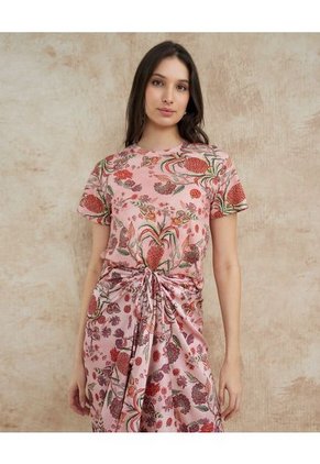 Camiseta Manga Corta Estampada Campaña Beatriz Camacho  Para Mujer Rosa Patprimo