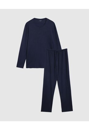 Pijama De Dos Piezas Con Camiseta Manga Larga Y Pantalón Para Hombre Azul Patprimo