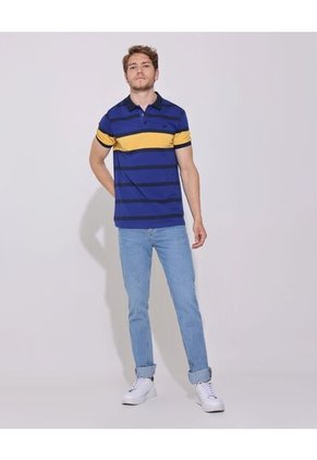 Polo Preteñida, Cuello Y Puños Tejidos, Silueta Slim Fit Azul  Para Hombre Azul Patprimo