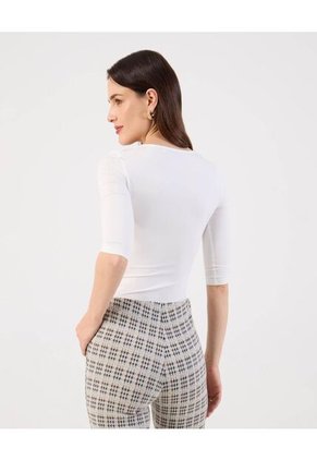 Amiseta De Cuello Amplio Y Manga 3/4 Para Mujer Blanco Patprimo