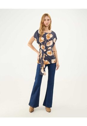 Blusa Estampada Con Anudado  Para Mujer Azul Patprimo