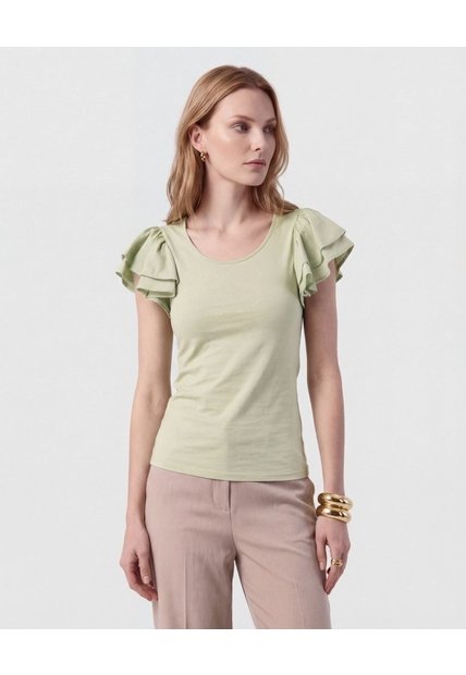 Camiseta Con Mangas De Volantes   Para Mujer Verde Patprimo