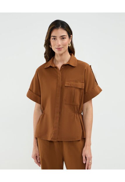 Camisa Para Mujer Manga Corta Color Café Marca Patprimo #30010683