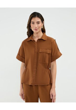 Camisa Para Mujer Manga Corta Color Café Marca Patprimo #30010683