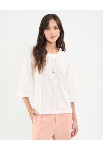 Camiseta Para Mujer Manga 3/4 Cuello Redondo Color Crema Marca Patprimo #30093647 Patprimo